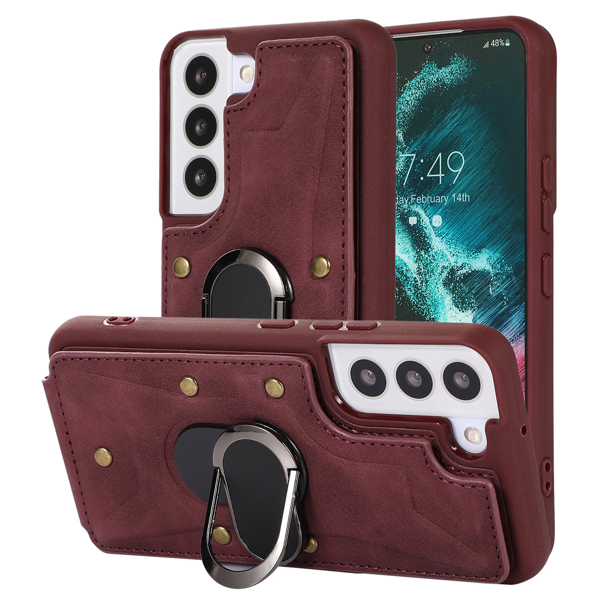 For Samsung Galaxy S23 Rotary Ring Kickstand Phone Case Card Slots Leather Coated TPU Cover For Samsung Galaxy S23 Rotary Ring Kickstand Phone Case Card Slots Leather Coated TPU Cover